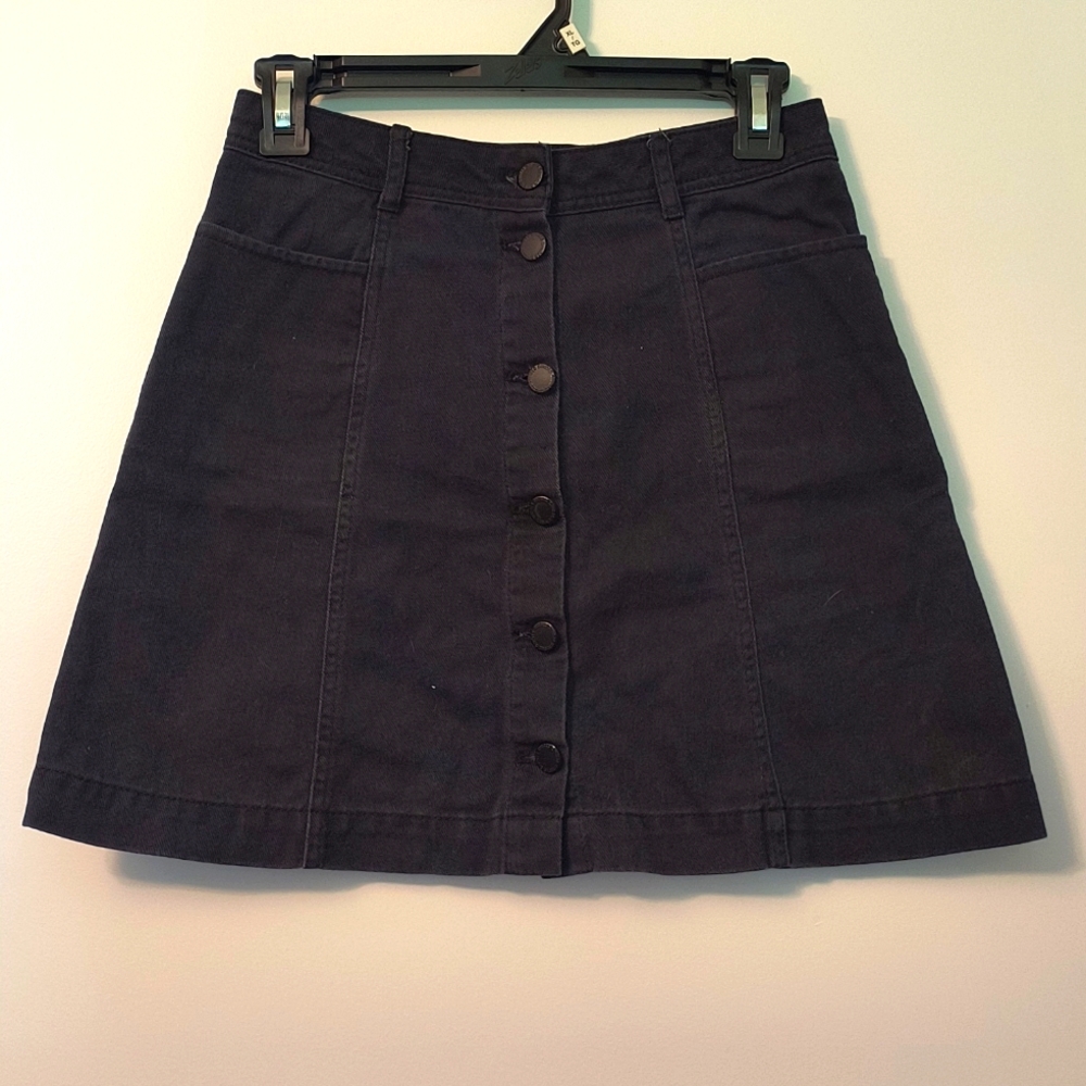 Black denim high rise skirt